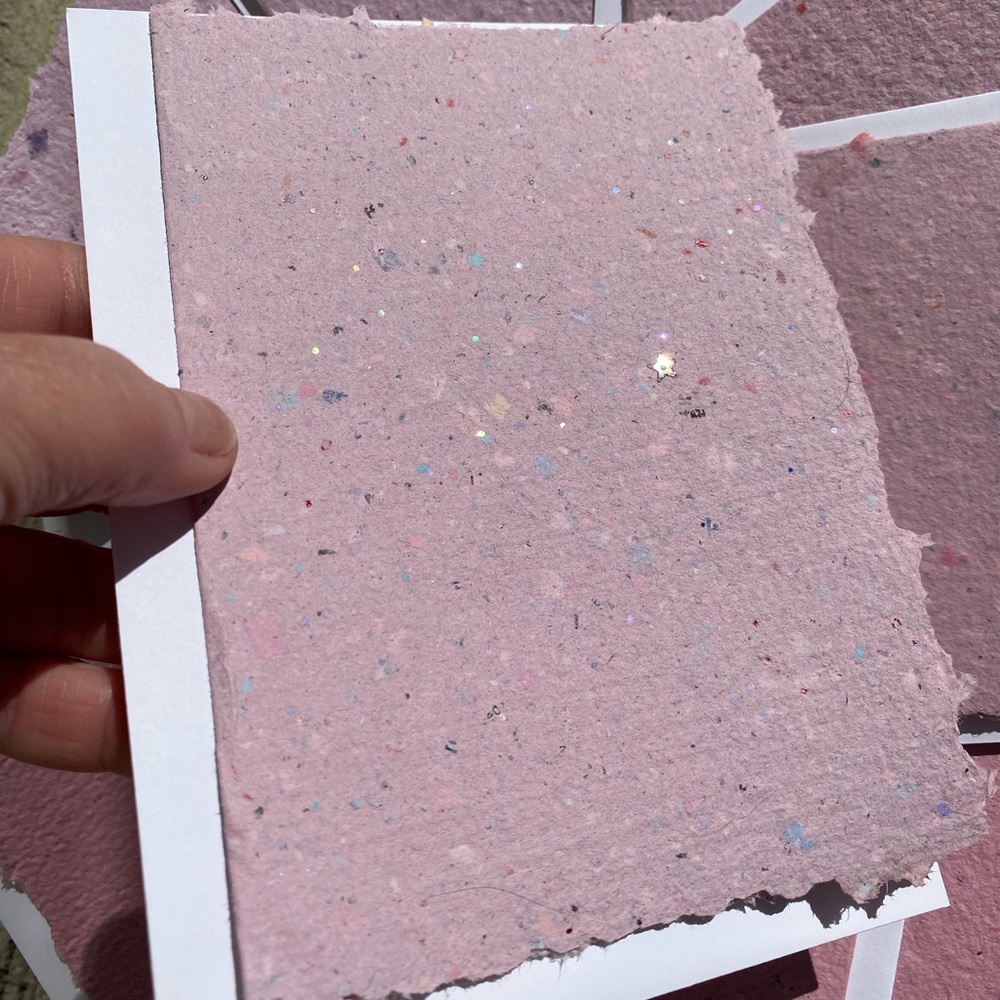 Recycled Paper Notecards Artisanal pink purple 10 + 11 envelopes - Picture 2 of 15